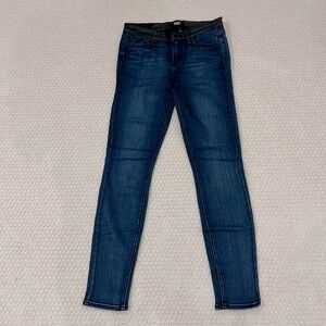 Paige skinny jeans with black faux leather waist band